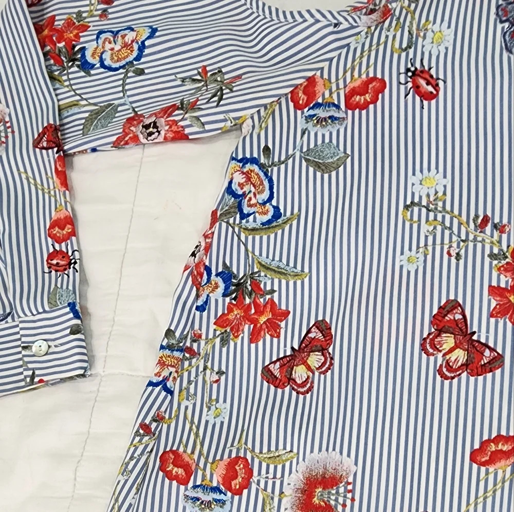 Karlie Cut Out Shoulder Striped Floral Butterfly Long Sleeve Size M - Picture 6 of 11
